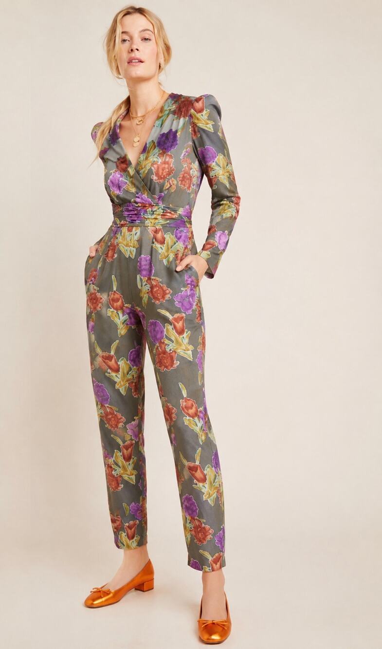 Anthropologie Saylor Larah Burnout Floral Long Sleeve Jumpsuit Size XS
